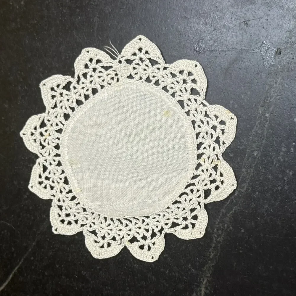 Vintage Oval Linen Crochet Lace Doily Coasters Set of 4 Flower Border